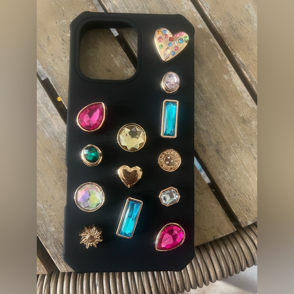 Black iPhone 16 Pro Max Case with Colorful Gem Accents